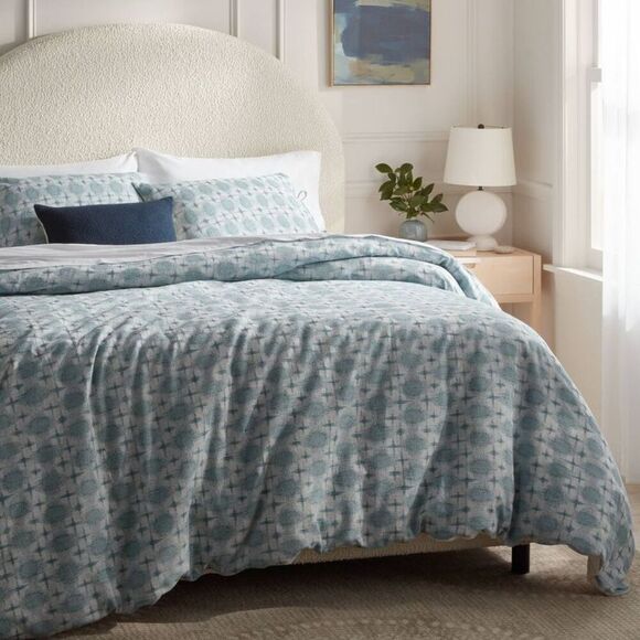 Open Box - Threshold -  Cotton Slub Duvet Cover Set I Ivory/Light Teal Blue - Picture 2 of 4